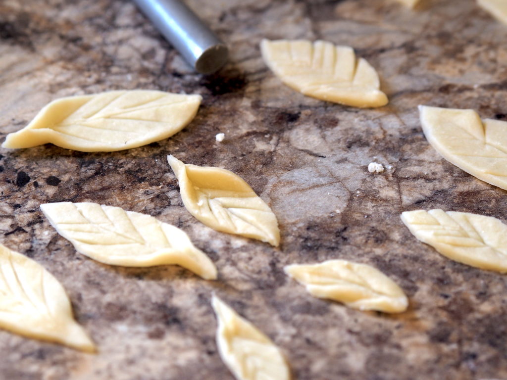Handmade leaf designes for pie crust.